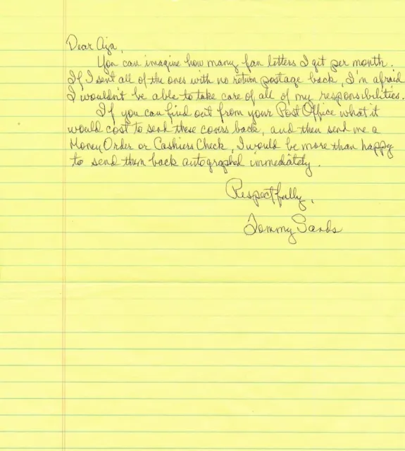 Tommy Sands- Handwritten Signed Letter