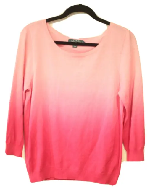 Ralph Lauren LRL Women's Size Large Ombre Sweater Pink Silk Blend Pullover