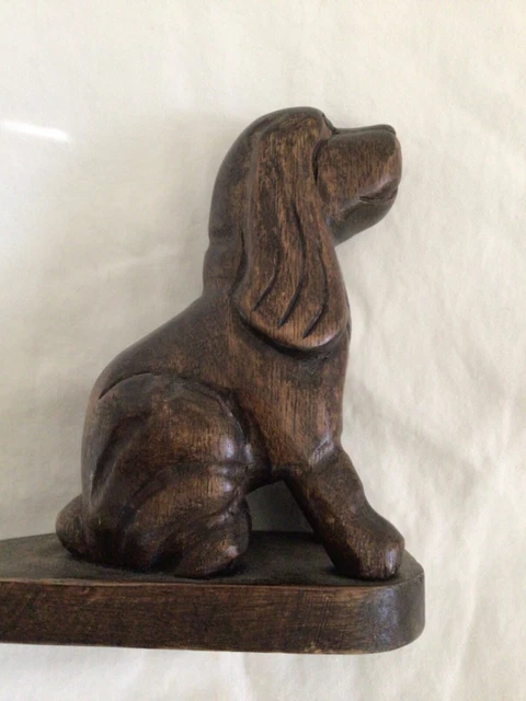 Vintage Dog Door Stopper Cocker Spaniel carved Wood Wedge Stop Rustic