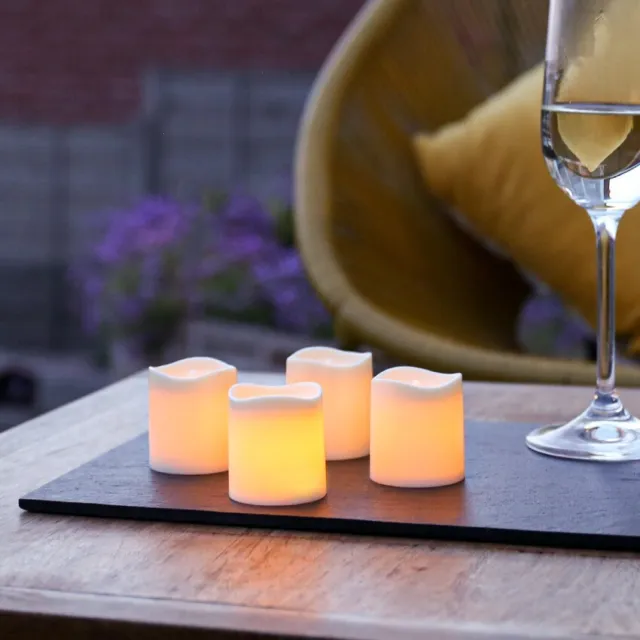 4 PACK | Battery Power LED Outdoor Tea Light Flameless Flickering Candles Set