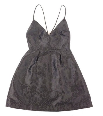 Free People Queen of Hearts Black Jacquard Sleeveless V-Neck Mini Dress $250