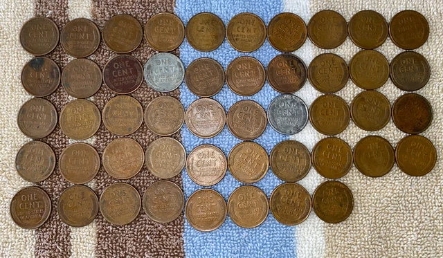 1 US Lincoln Wheat Cent Penny Roll 1909-S/1909 VDB BU+ RD (50 Coins) Old Vintage 9