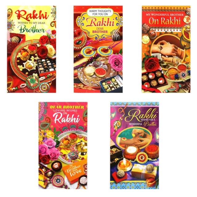 5 x Rakhi Card Raksha Bandhan Greeting Cards Set For Dear Brother Hindu Festival