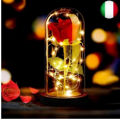Regalo per Mamma Moglie Fidanzata Elegante Cupola di Vetro con Luci LED Bella e la Bestia Rose Romantica Rosa Decorazione Rosa Stabilizzata Vera Rosa Bella e la Bestia Punvot Rosa Eterna Kit 