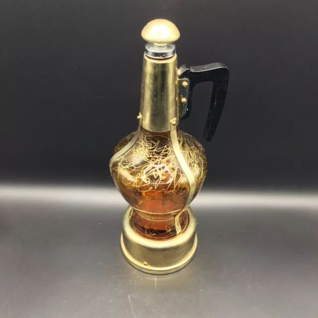 Ancienne Bouteille de Vin Musicale Ambré Vintage Verre et Laiton Années 70/80