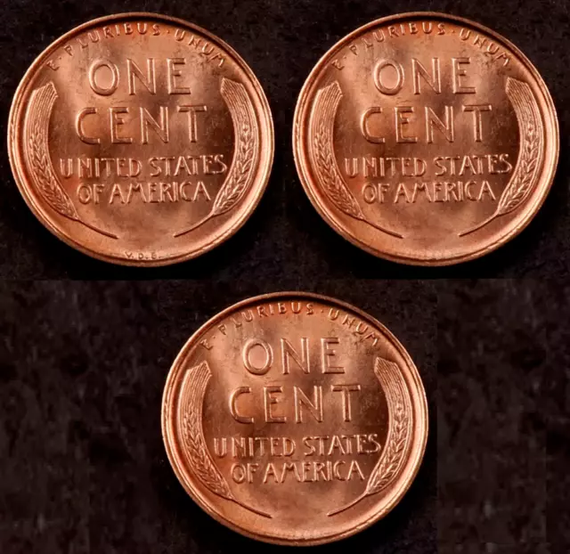 1909 VDB + 1909 + 1910 Lincoln Wheat Penny Cent Set/Lot ~ Gem BU (red) ~ 3 Coins
