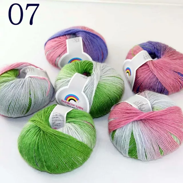 Sale 6ballsX50gr Colorful Rainbow Rug Shawl Cashmere Wool Hand Crochet Yarn 07