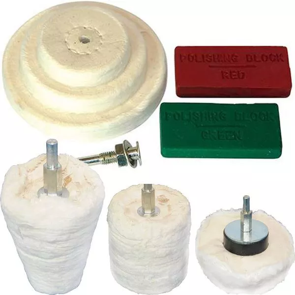 9pc Metal Polishing Kit Dome Goblet Cylinder Mop Buffing Wheel Compound