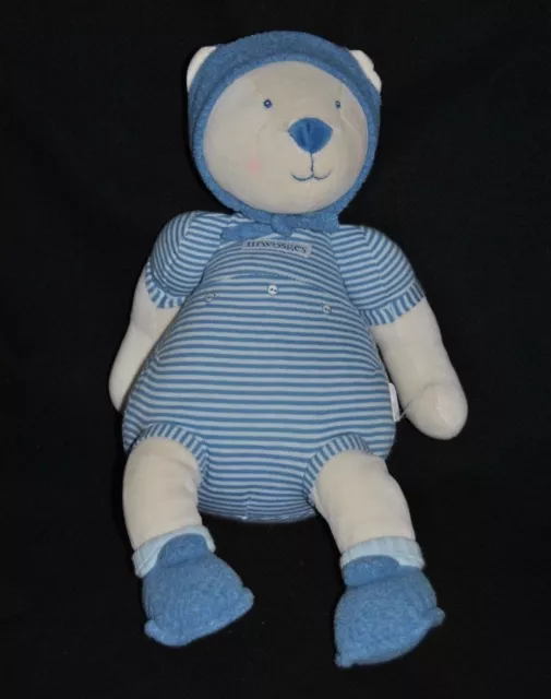 Peluche Doudou Les 3 Ours LINVOSGES Moulin Roty Rayé Bleu Blanc Bonnet GM 45 Cm