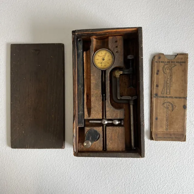 Vintage Starrett No. 196A  Dial Test Indicator Set With Original Wood Box