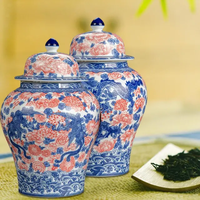 Ginger Jar 1300ml Traditional Style Ceramic Tea Jar for Gift Dining Table