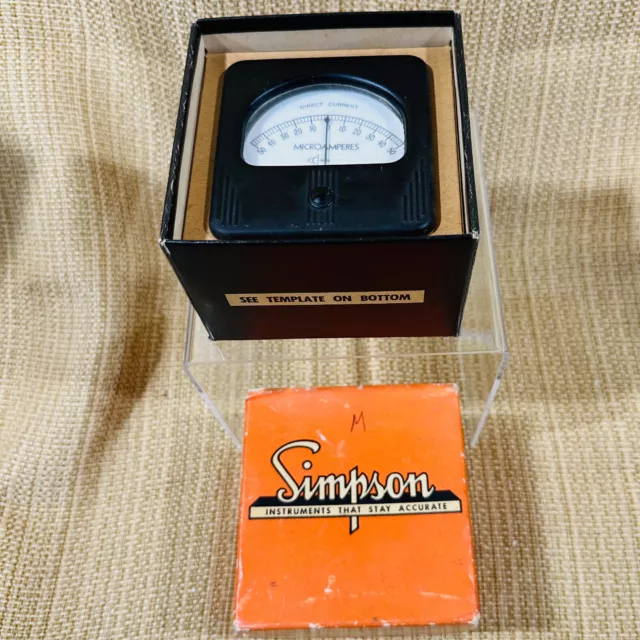 NOS Vintage Simson DC Square Panel Meter Gauge 50-0-50 Microamperes Model 27