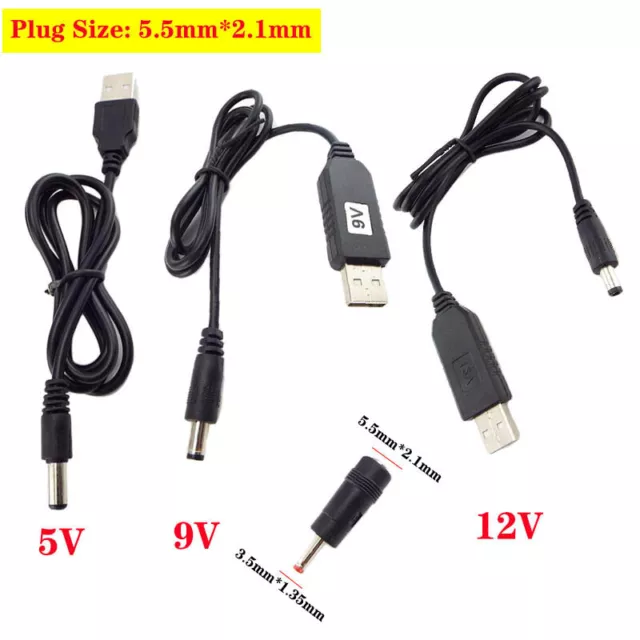 USB DC 5V To DC 9V/12V Male 2.1x5.5mm Step-Up Converter Adapter Cable For Router