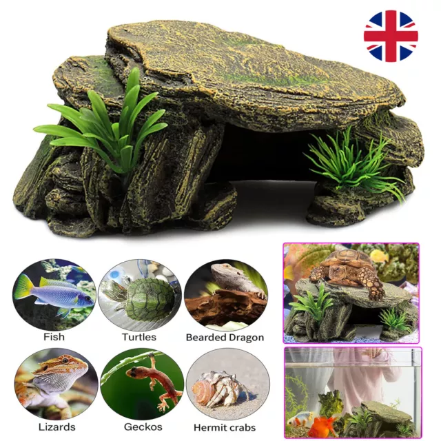 Reptile Rock Hideout,Reptile Cave Tortoise Basking Platform Hiding Cave Decor