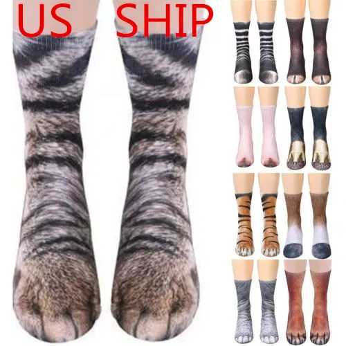 Unisex 3D Printed Animal Paw Crew Elastic Socks Cosplay Novelty Thermal Socks