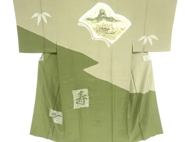 98403# Japanese Kimono / Antique Mens Juban / Shibori / Book With Boat & Peo