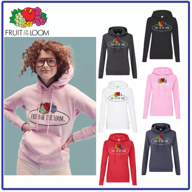 FELPA DONNA con CAPPUCCIO tasche ragazza tuta stampa FRUIT OF THE LOOM in cotone