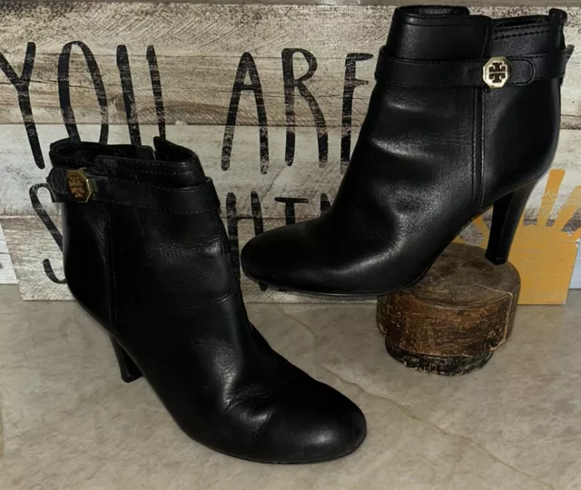Tory Burch Bristol Ankle Boots Black Leather High Heels Womens Shoes Sz 8M