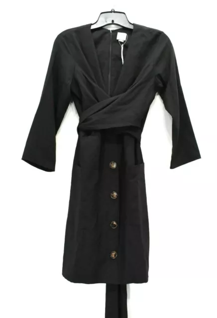 Asos Womens Black Long Sleeve Button Front Back Zip Patch Pocket Shirt Dress 8