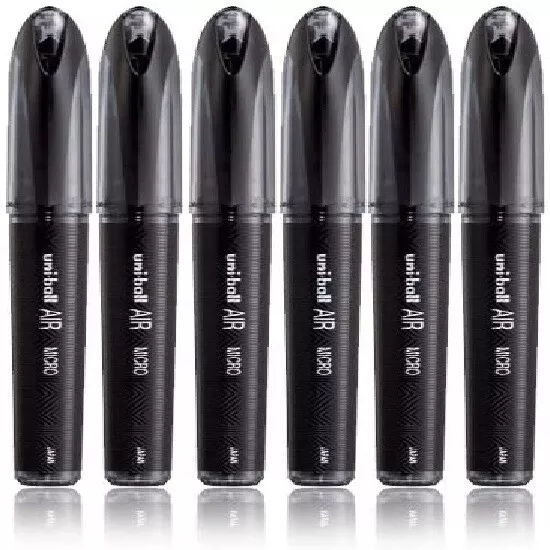 Uni-Ball Air Micro - 0.5mm Fin Balle Roller - Paquet De 6 - Noir - UBA-188-M