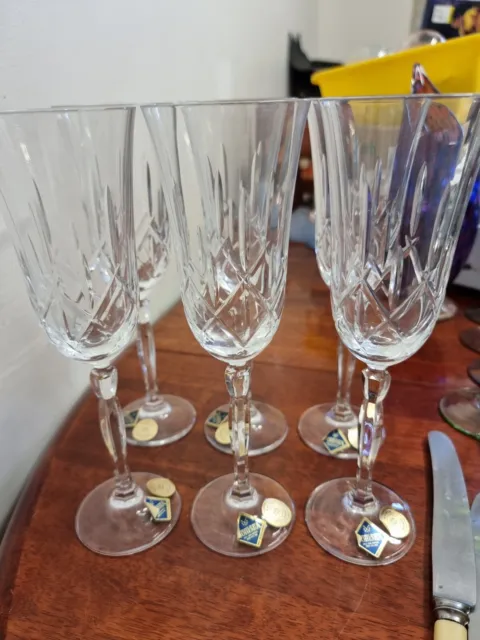 Set of 6 Beautiful Bohemian Czech Republic Lead Crystal Champagne Glasses