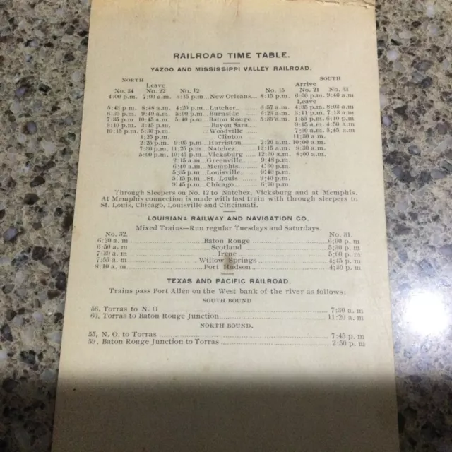 Vintage 1905 Railroad Schedule and Menu for Istrouma Hotel