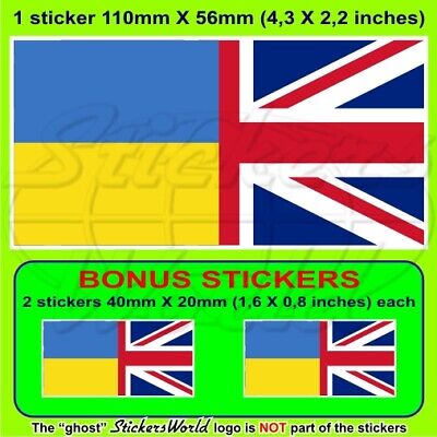 UKRAINE-UK Flag Ukrainian-United Kingdom Union Jack 110mm Sticker x1+2 BONUS