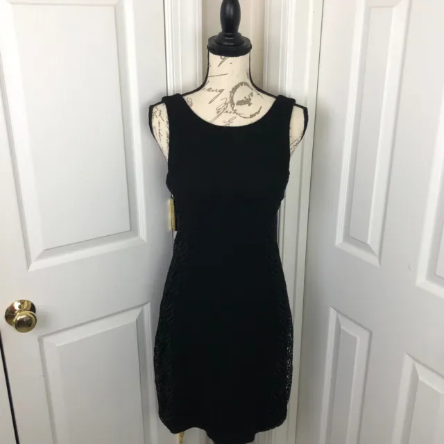Banana Republic Little Black Dress Wool Blend Sheath Dress Lace Appliqué sz 4