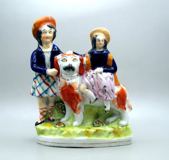 STAFFORDSHIRE Flatback ROYAL CHILDREN & SPANIEL Dog C1860 A/F