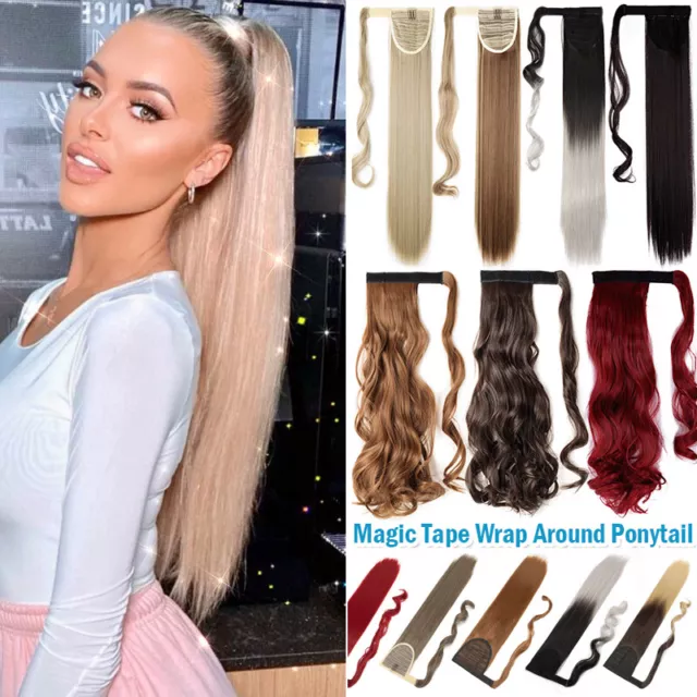 EXTRA LONG 32" Ponytail Clip In Wrap Around Pony Tail Extensions Thick Straight