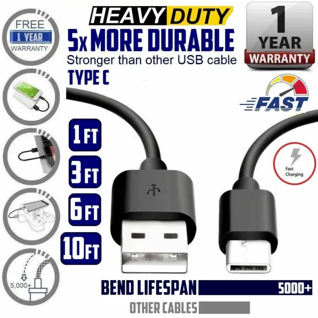 LOT Braided USB C Type-C Fast Charging Data SYNC Charger Cable 1/3/6/10FT LONG