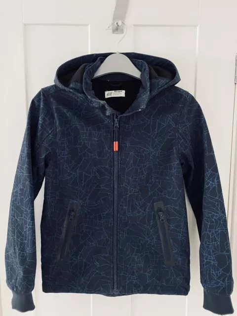 Boys H&M Navy Blue Waterproof Hooded Jacket Raincoat Age 10-11 Years