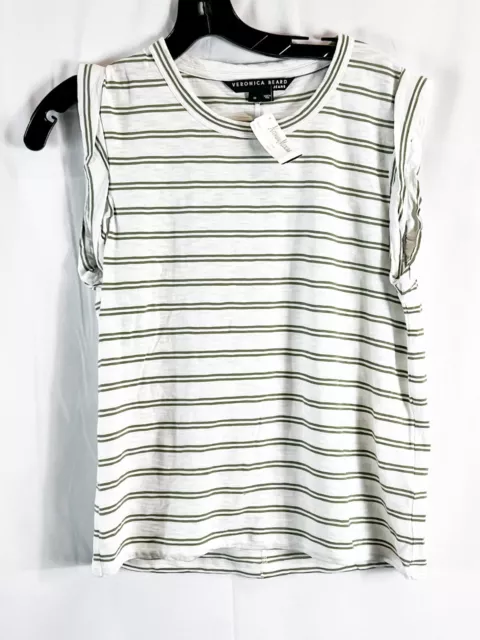 Veronica Beard Womens Sleeveless White & Green Striped Shirt #M $138