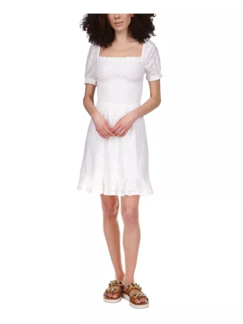 MICHAEL KORS Women's White Peasant Dress Pullover Pouf Sleeve Dress Size PL $140