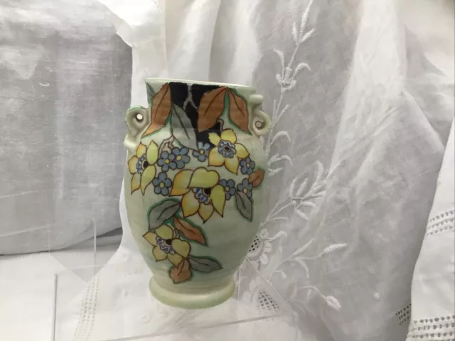 Crown Devon Fieldings ~ Art Deco Style, Hand Painted Flowers Vase 15 cm