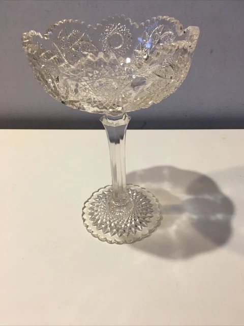 Vintage American Brilliant Cut Glass Crystal Tall Berry/Candy Dish/ Bowl 8" Tall