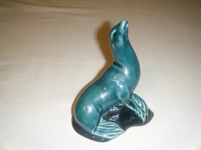 Vintage Poole Pottery Seal on Rock Blue and Black Glaze - Poole England