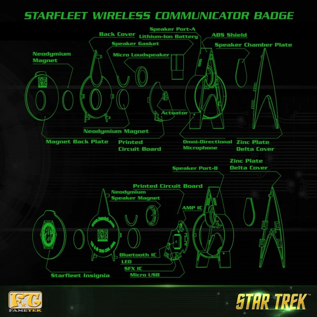 Star Trek The Next Generation Bluetooth Communicator Badge, TNG ComBadge, Delta 2