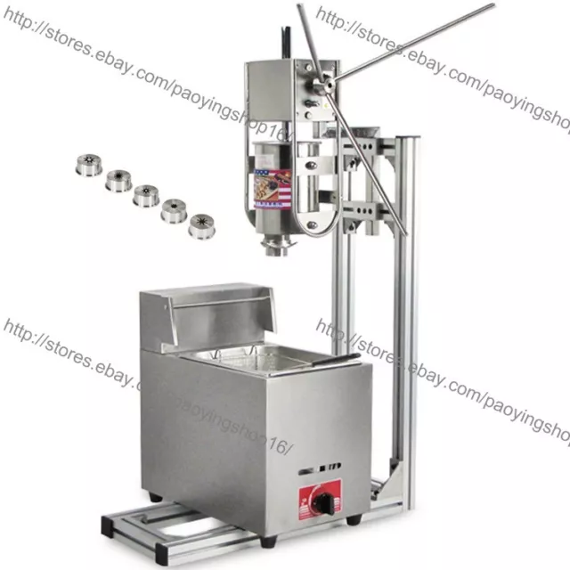 Heavy Duty 3L Vertical Manual Spanish Churro Machine Maker w/ 6L Gas Fryer