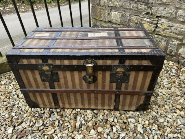 Antique French Steamer Trunk Malle Cabin Trunk Explorer Trunk