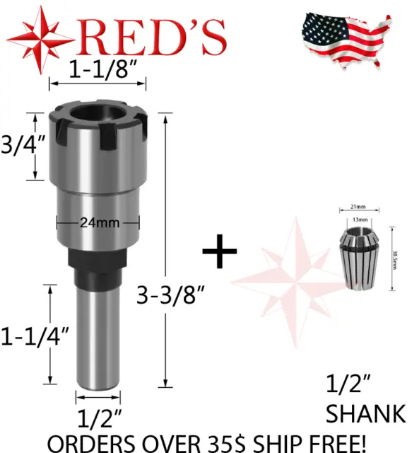 1/2 Shank Router Bit Extension Rod 1/2" ER 20 Collet Milling Wood