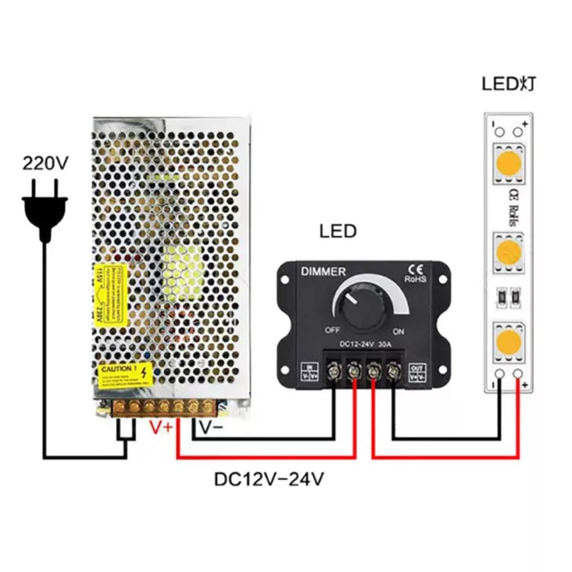 DC 12V 24V LED Dimmer Switch 30A 360W Voltage Regulator Adjustable Dimm-$r