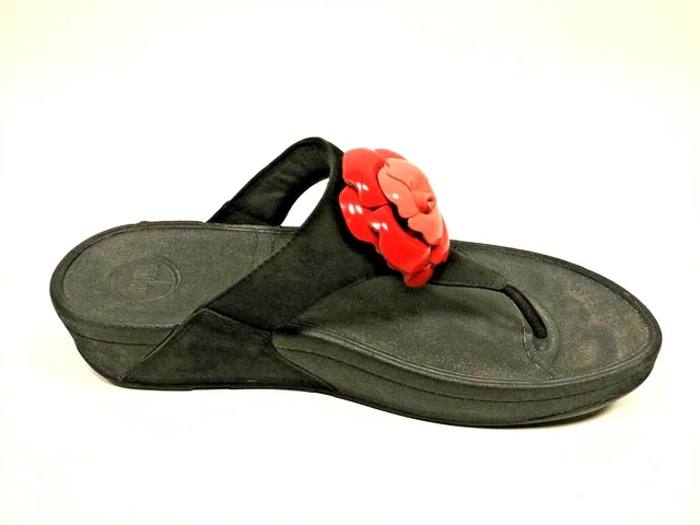 FitFlop Florent Womens Size 10 Black Slip On Thong Sandals Flower Petal Slides 3