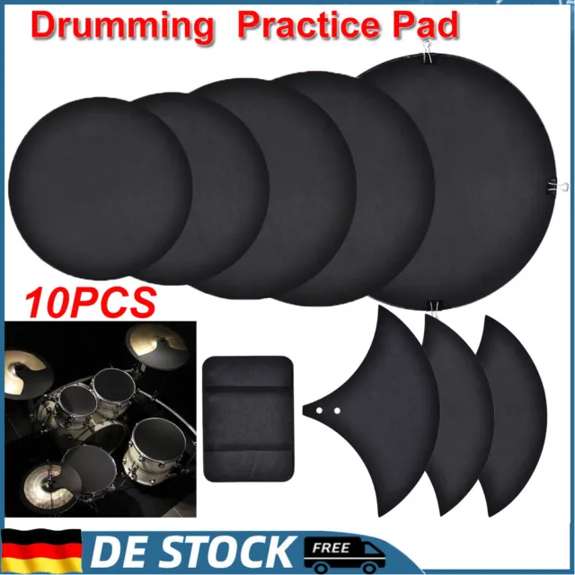 10tlg Übungspad Satz Drums Mute Pad Dämpfer Schlagzeug Practice Trommel DE