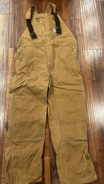 Carhartt  Duck Bib Overalls Brown 42x32 Double Knee non insulated