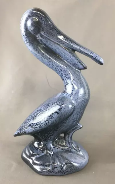 Vintage Blue Glazed Redware Pottery Pelican Bird Figurine - 7 1/2" Tall