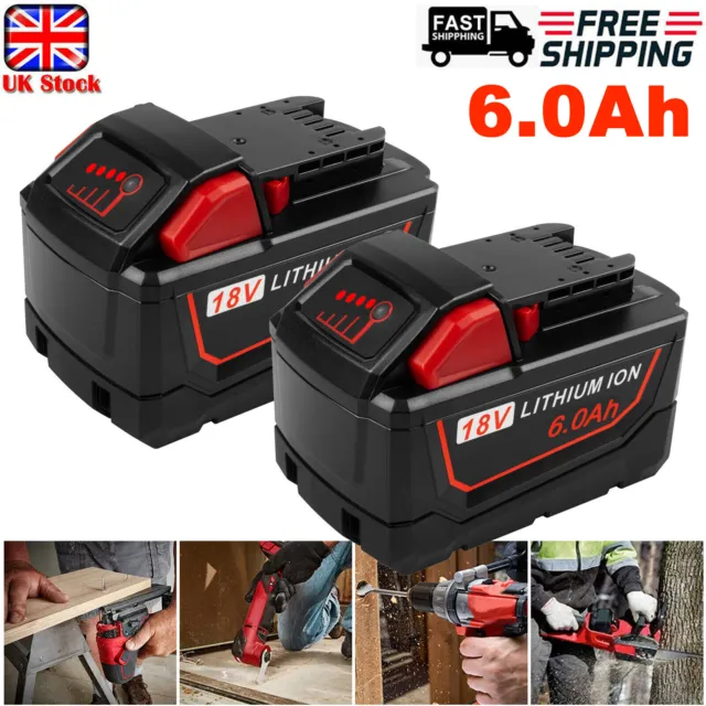 2X 18V 6.0Ah High Capacity Li-ion Battery For Milwaukee For M18 18V 48-11-1860