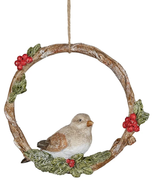 Fensterhänger Deko-Vogel in einem Kranz Winterdeko Hängedeko 14cm Weihnachtsdeko