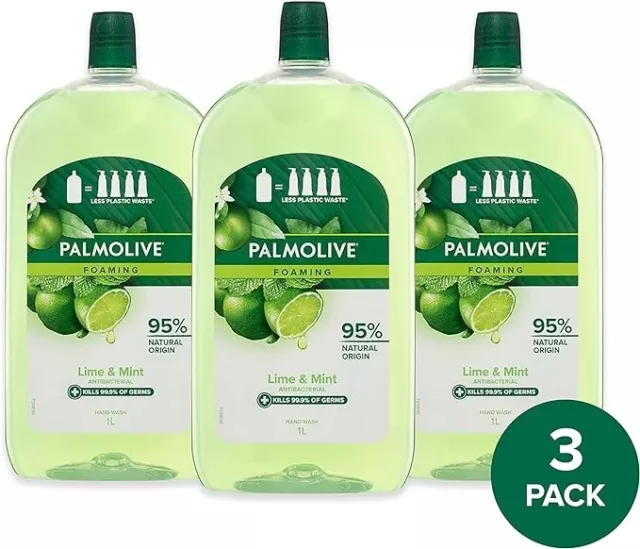 Palmolive Foaming Antibacterial Liquid Hand Wash Soap 3L (3 x 1L packs), Lime/AU