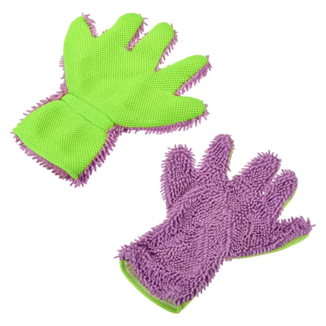 2 piezas guante de limpieza de microfibra guante antipolvo de oruga para casa, verde púrpura